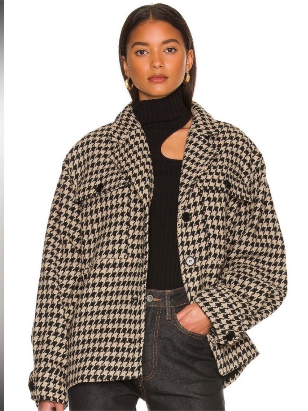 Anine Bing Flynn Houndstooth Button-Front Jacket